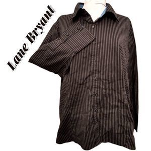 Lane Bryant Black and White Pinstripe Button Down Long Sleeve